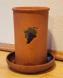 Vintage Grape Theme Ceramic Vessel And Saucer
