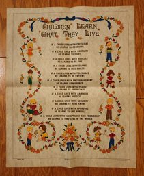 CHILDREN LEARN WHAT THEY LIVE Vintage Wall Accent Fabric