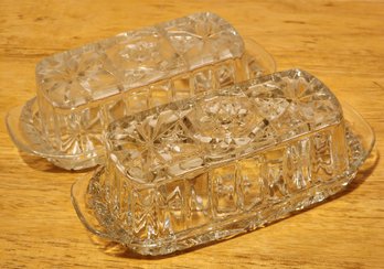 Pair Of Vintage Cut Glass Butter Dish Selections