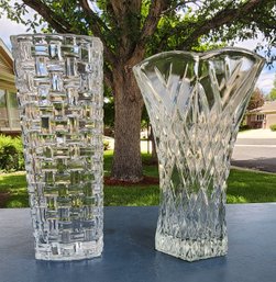 (2) Art Glass Floral Vase Vessels