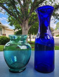 Vintage Blue And Green Glass Vessels