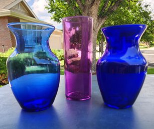 (3) Purple And Blue Flower Vase Vessels