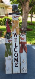 Welcome Christmas Snowman Wood Decor Sign