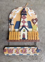 Vintage Wooden Lighthouse Themed WELCOME Hanging Sign