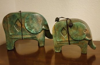 Vintage Pair Of HALF MOON Ceramic Elephant Statues