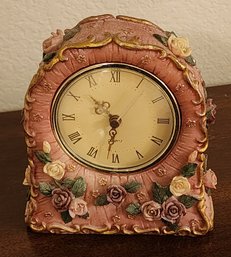 Vintage Ceramic Style Desktop Mantle Quartz Flower Theme Clock