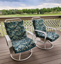 (2) Metal And Padded Cushion Outdoor Garden Chairs