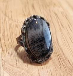 #K48 Southwest Style Dark Petrified Wood Accent Cocktail Ring