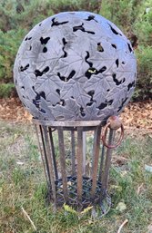 Metal Basket And Orb Outdoor Lawn And Garden Decor Combo