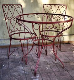 Vintage Metal Outdoor Patio Table And Chair Set Red