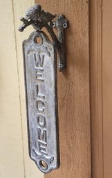 Vintage WELCOME Hanging Metal Sign With Bird Mount