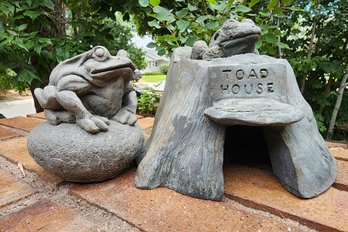 (2) Cement Toad Theme Lawn Yard Decor Selections