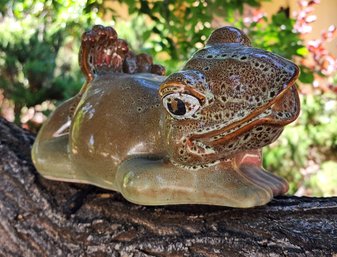 Vintage Ceramic Frog On Belly Lawn And Garden Statue