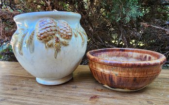 (2) Vintage Lawn And Garden Flower Pot Containers Feat. Pine Cone Theme