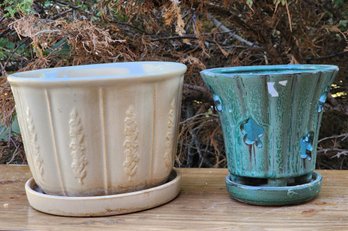 (2) Vintage Ceramic Flower Pot Vessels Feat. Lee's Pottery Cream Selection