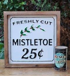 MISTLETOE Wood Frame Sign And Vintage Acme Beer Can Home Decor Combo