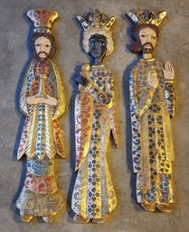 (3) Vintage Wooden Carved Made In Mexico Christmas WISE MEN Wall Accent Carvings