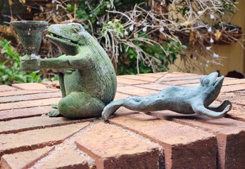 (2) Metal Frog Theme Yard Lawn Garden Home Decor Figures