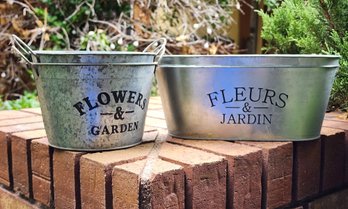 (4) Contemporary FLOWERS GARDEN Script Metal Garden Planter Selections