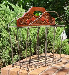 Vintage Wooden Handle Metal Frame Magazine Rack