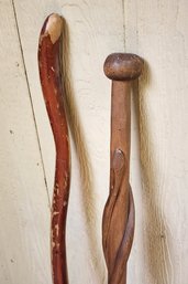 (2) Vintage Wooden Walking Sticks Feat. TWIST Body