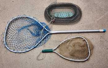 Vintage Fishing Supplies Assortment - (2) Nets And (1) Underwater Fish Storage Net MADE IN FRANCE Inox