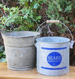 Vintage Set Of (2) Metal Buckets With Handles