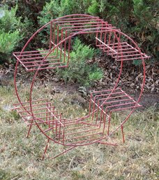 Vintage Metal Red Chippy Paint Mid Century Modern Plant Display Stand