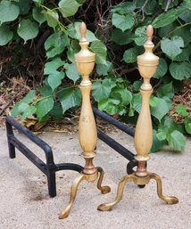 Antique Set Of Brass And Metal Andirons Fireplace Home Decor