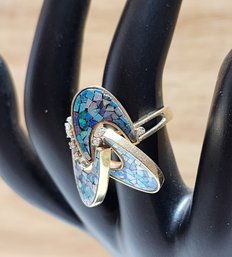 #JB16 Vintage 14k Yellow Gold Handmade Artisan Cocktail Ring With Mosaic Style Shell Spades