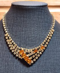 #JB33 Vintage Rhinestone And Tangerine Accent Costume Jewelry Necklace Selection