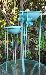 (2) Turquoise Color Metal Graduated Bowl Stand Diplays