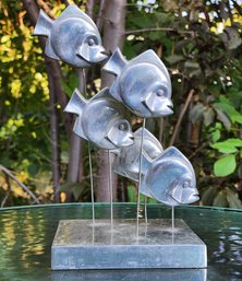 (2) Vintage Handmade 1970s Chris Petersen Aluminum Kinetic Sculpture Fish Sculptures