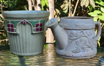 (2) Ceramic Garden Flower Pots Feat. WATER CAN Example