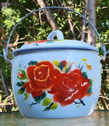 Beautiful Vintage Enamel Roasting Pan With Flower Theme Cookware