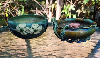 (2) Vintage Ceramic Flower Containers Feat. FROGS ON RIM