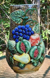 Huge Heavy Cermaic Vase With Fruit Theme