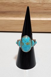 #JB139 Vintage Handmade Artisan SIGNED BBJ Turquoise Ring Size 6.75