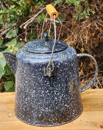 Vintage Metal With Enamel Exterior Teapot With Top