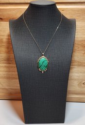 #JB149 Impressive 14k Yellow Gold And Natural MALACHITE Pendant With 14k Yellow Gold Necklace Fine Jewley Arti