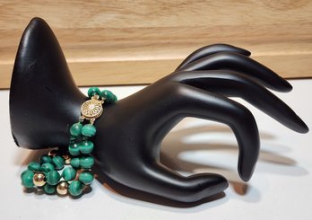 #JB155 Luxurious 14k Yellow Gold With Round Natural Malachite Beads Bracelet Fine Jewlery