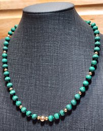 #JB155 Luxurious 14k Yellow Gold With Round Natural Malachite Beads Necklace Fine Jewlery