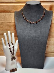 #JB159 Costume Jewelry Set By LIZ PAIACIOS Feat. Chocolate Amber Accent Stones