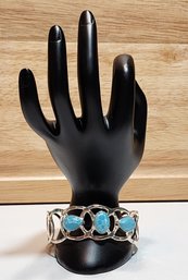 #JB170 Chic Sterling And Triple LARIMAR Stone Accents Jewelry Bracelet Cuff