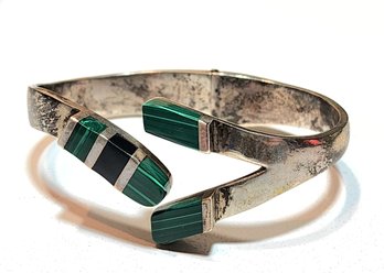 #JB172 Vintage Artisan Handmade MEXICO Sterling Silver 925 And Malachite Fine Jewelry Bracelet