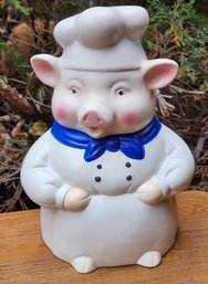 Vintage Ceramic Chef Pig Cookie Jar Storage