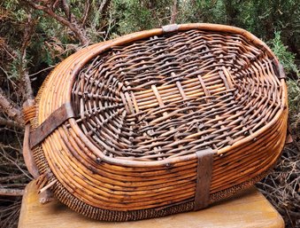 Large Vintage Woven Basket With Handles