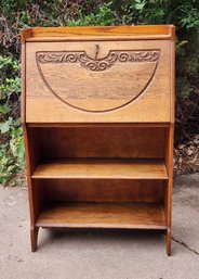 Antique Solid Oak Secretary Desk With Key