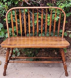 Vintage DINAIRE SOLID Oak Windsor Style Turned Leg Bench