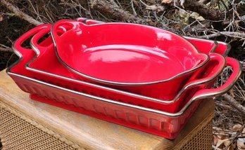 (3) Cherry Red Cookware Casserole Pans